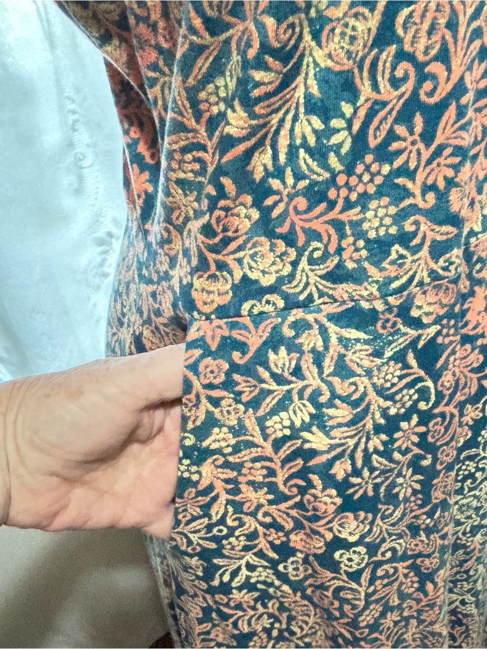 Peruvian Connection Maxi Dress with Pockets-Coral and Green Batik Print size M - Picture 6 of 11